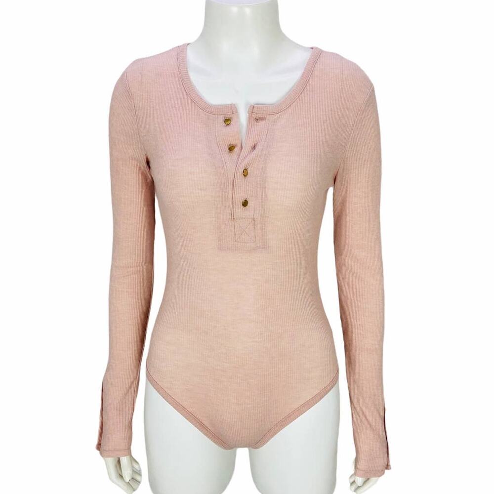 Solid & Striped Henley‎ Bodysuit Size XS Pastel Pink Ribbed Knit Minimalist